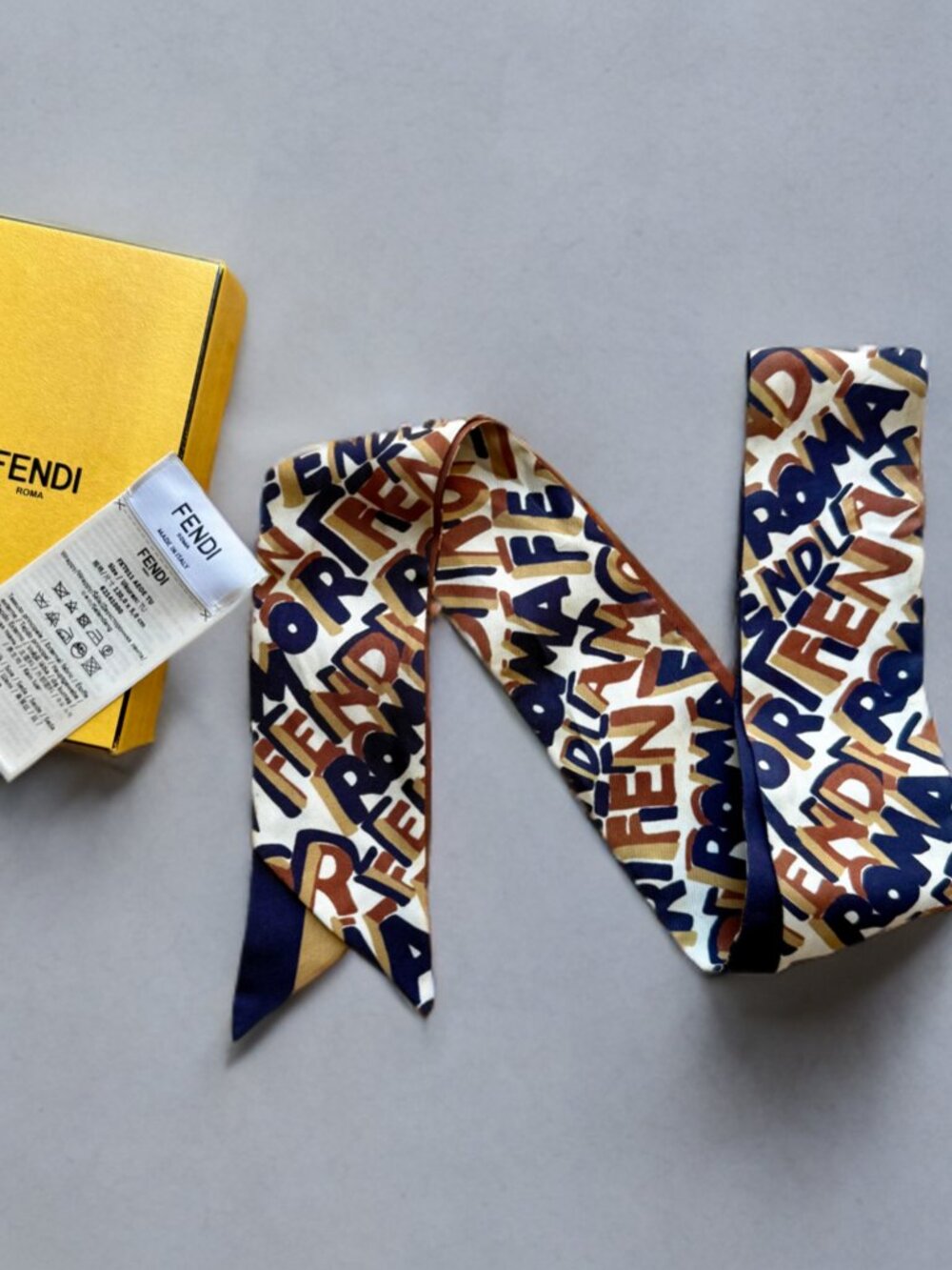 Fendi F Roma Brown Silk Wrappy Long Scarf